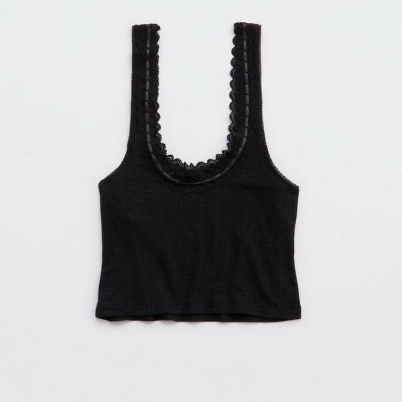 Aerie•Super Cotton Rib Lace Tank Top•Size S•NWT - Picture 4 of 5